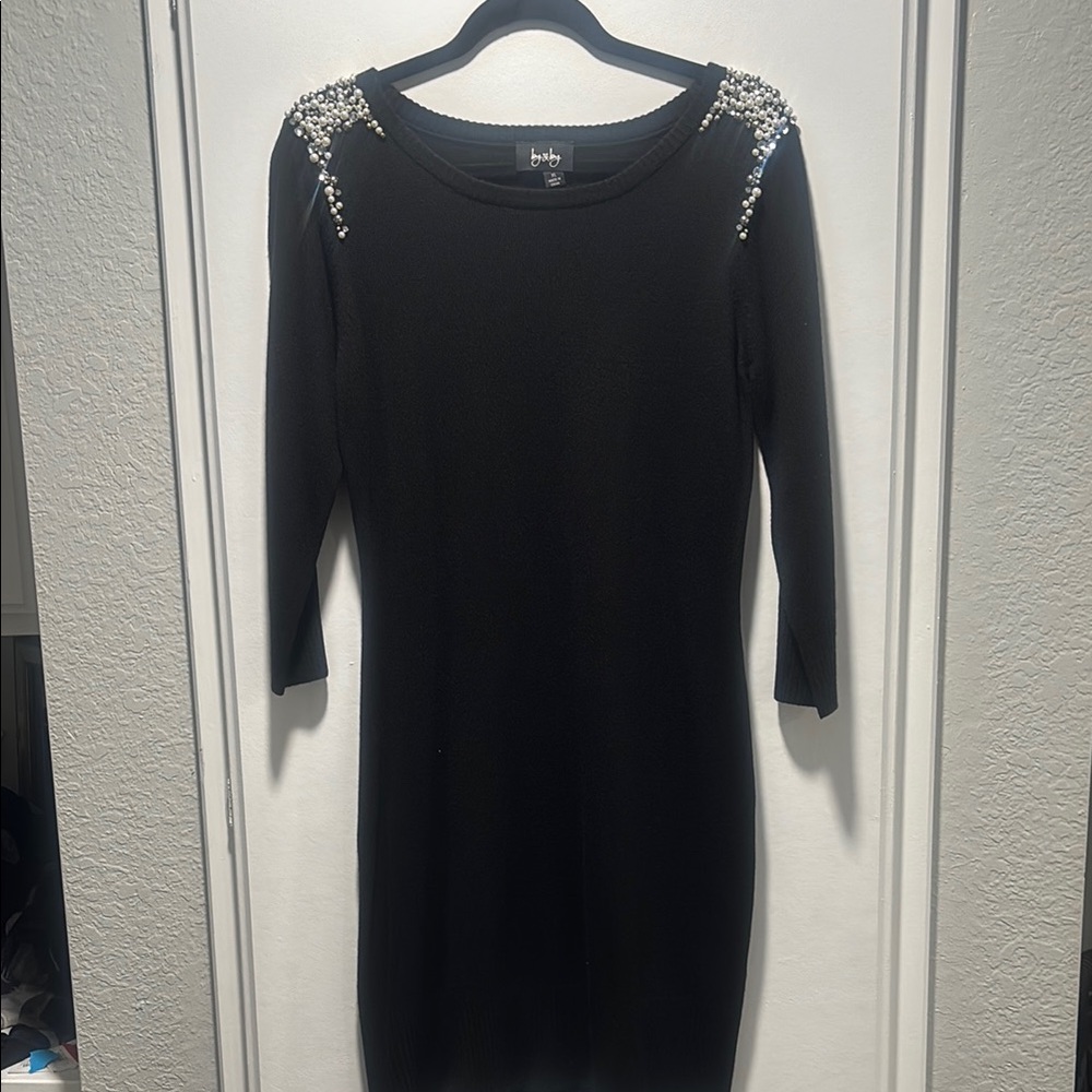 by & by Black and Silver Embellished quarter Sleeve Dress